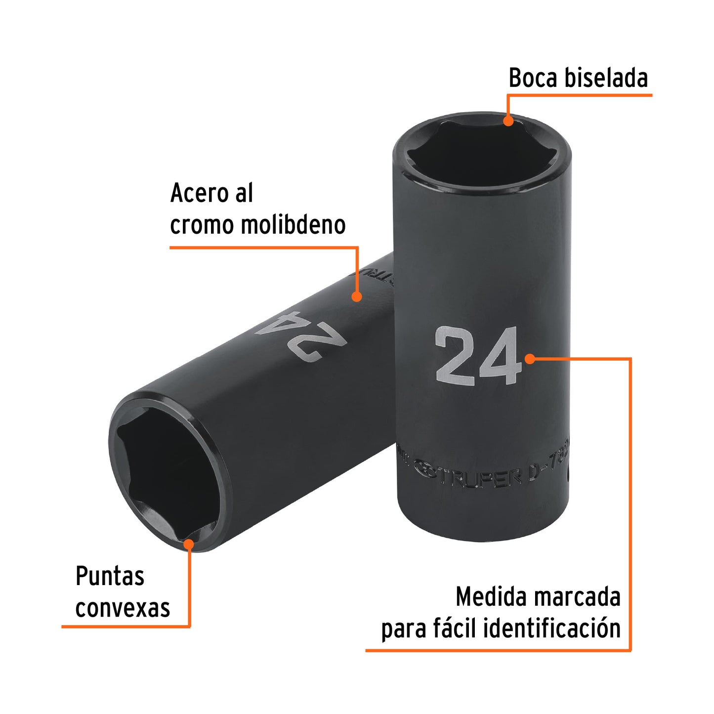 Long Impact Socket, 6 Points, 1/2" Drive, 24mm TRUPER