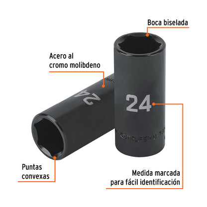 Long Impact Socket, 6 Points, 1/2" Drive, 24mm TRUPER