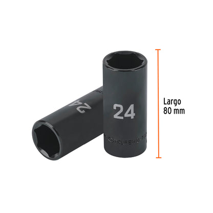 Long Impact Socket, 6 Points, 1/2" Drive, 24mm TRUPER