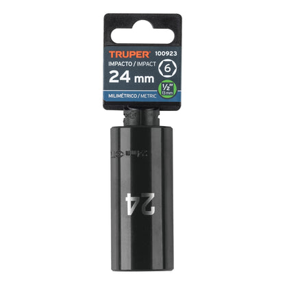 Long Impact Socket, 6 Points, 1/2" Drive, 24mm TRUPER