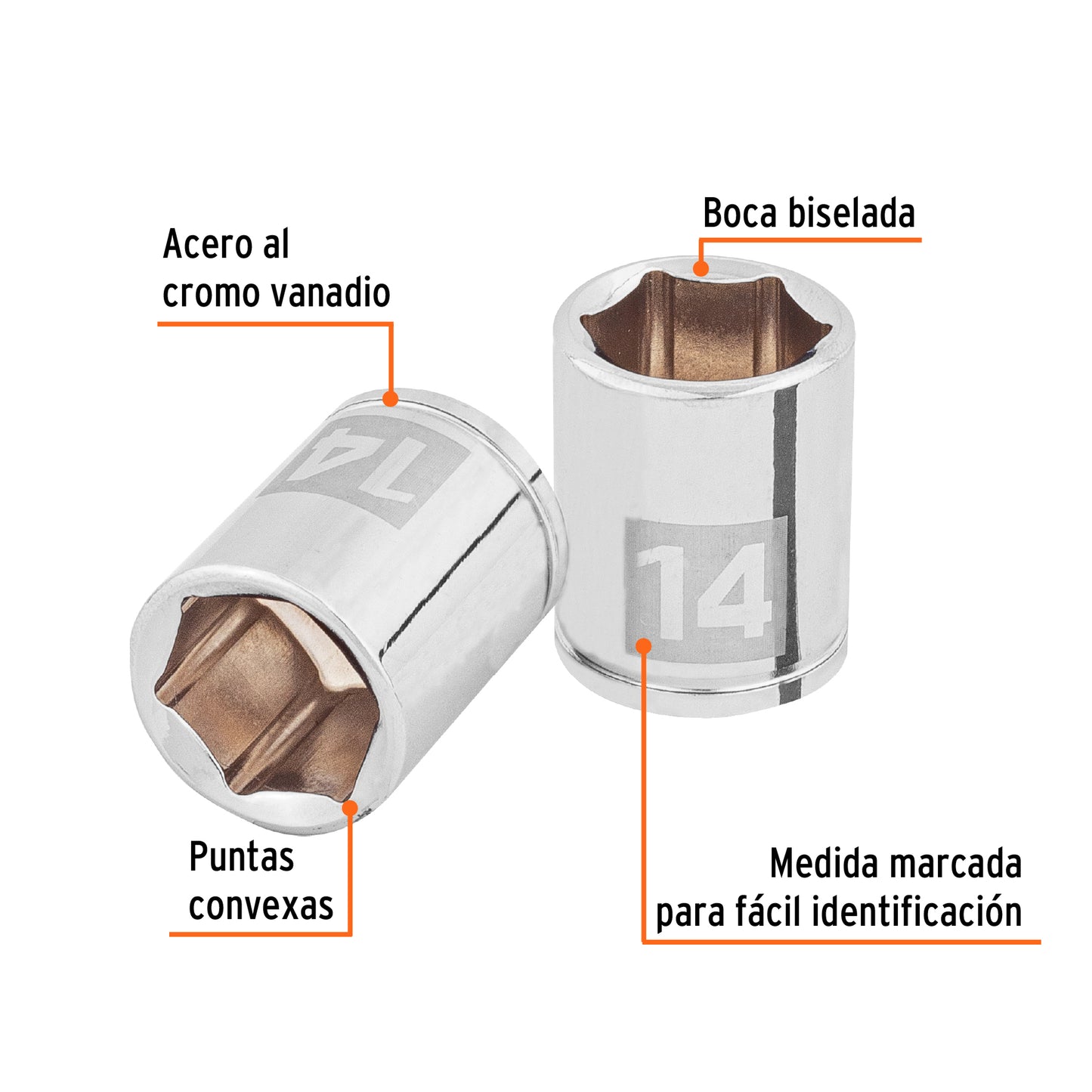 Socket, 6 Points, 1/4" Drive, 14mm TRUPER