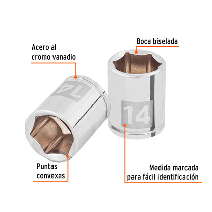 Socket, 6 Points, 1/4" Drive, 14mm TRUPER