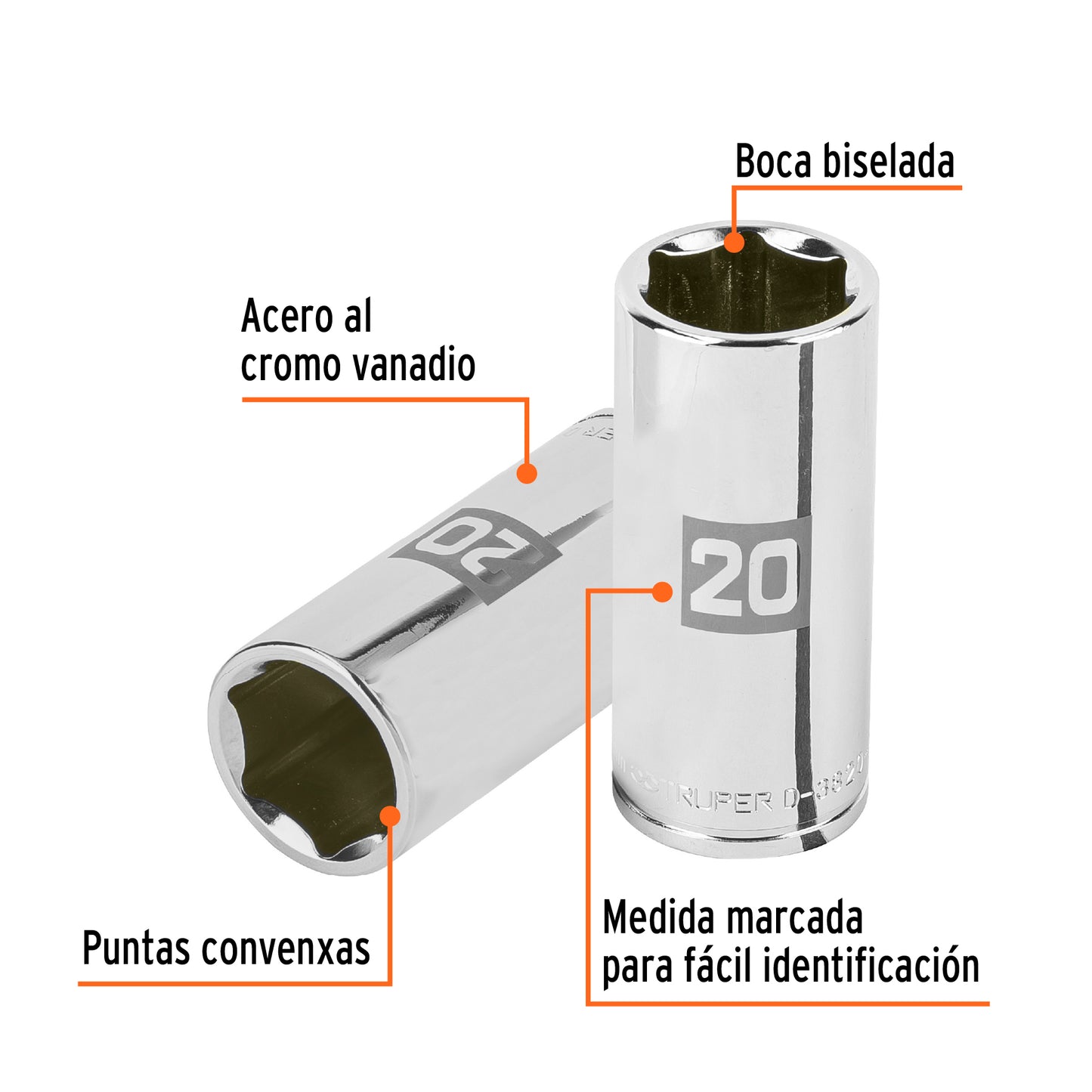 Deep Socket, 6 Points, 3/8" Drive, 20mm TRUPER