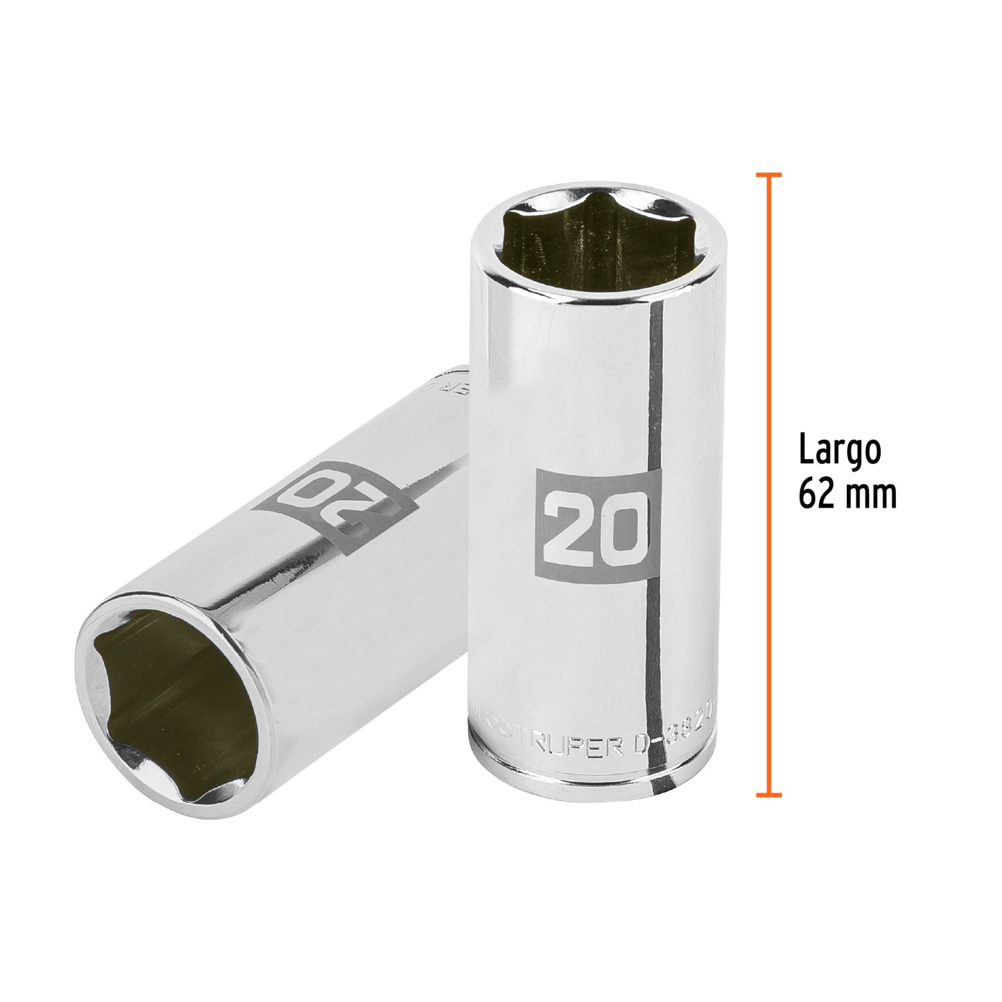 Deep Socket, 6 Points, 3/8" Drive, 20mm TRUPER