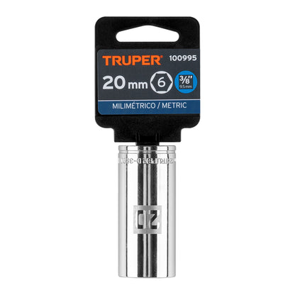 Deep Socket, 6 Points, 3/8" Drive, 20mm TRUPER