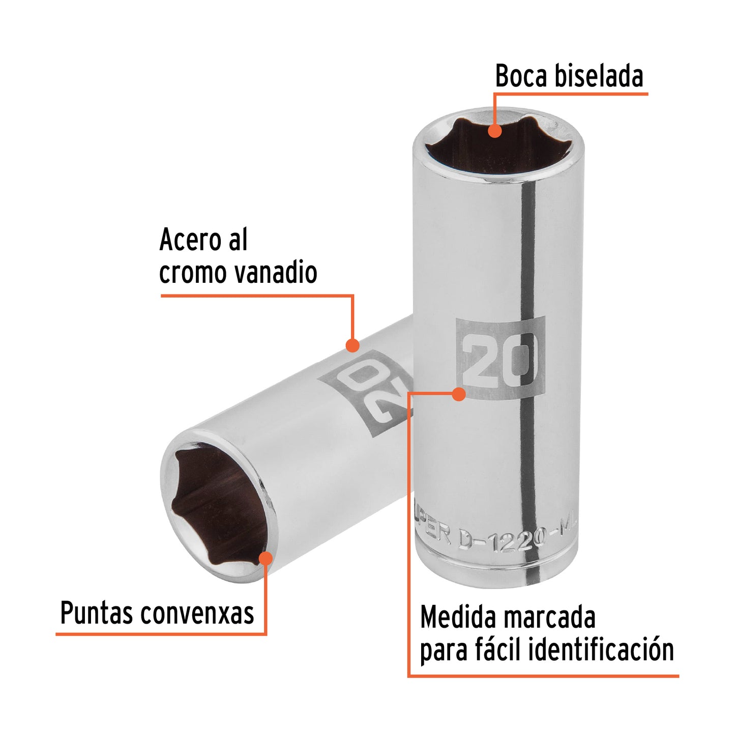 Deep Socket, 6 Points, 1/2" Drive, 20mm TRUPER