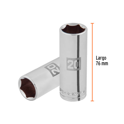 Deep Socket, 6 Points, 1/2" Drive, 20mm TRUPER