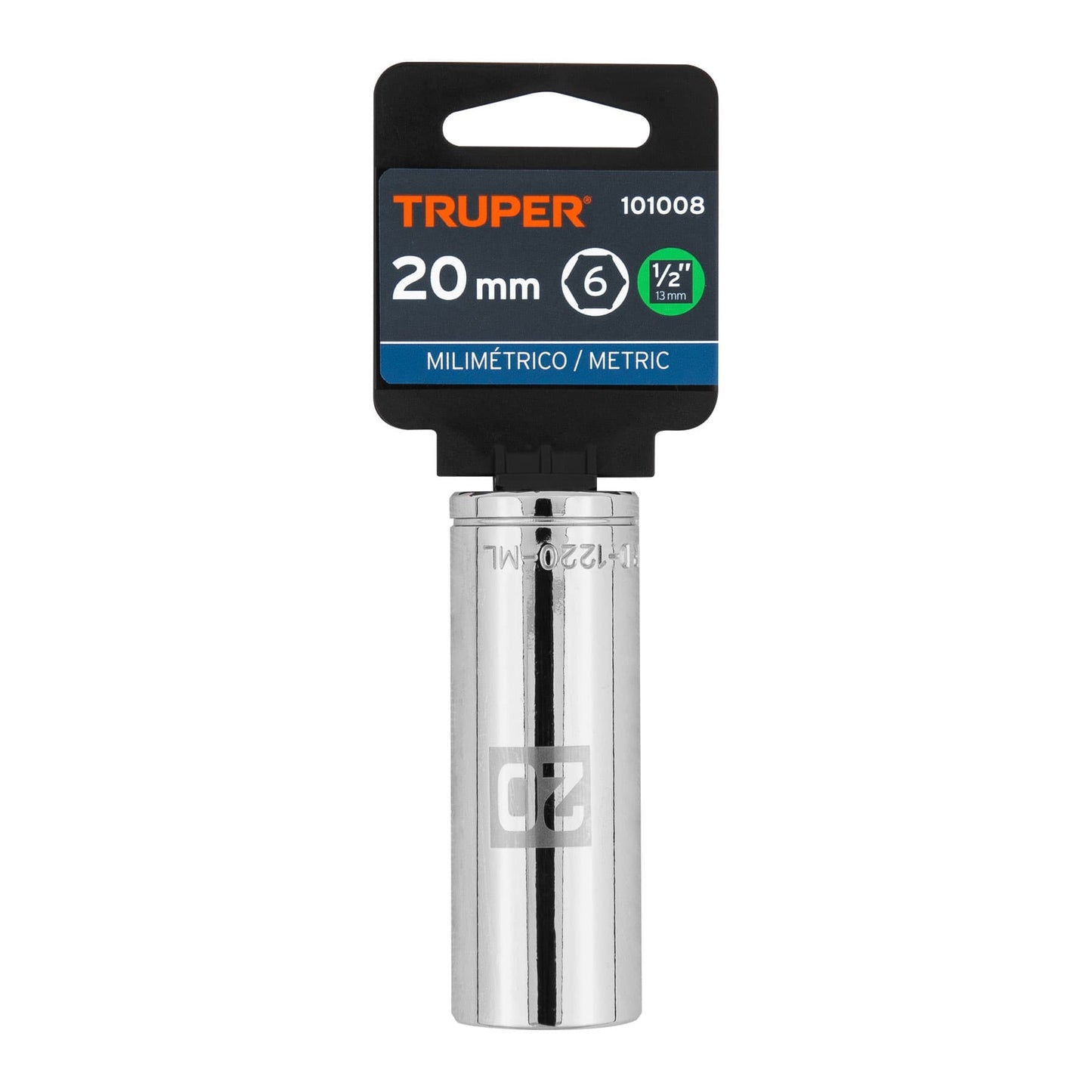Deep Socket, 6 Points, 1/2" Drive, 20mm TRUPER
