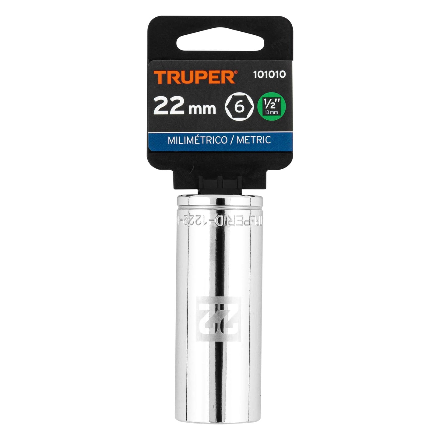 Deep Socket, 6 Points, 1/2" Drive, 22mm TRUPER