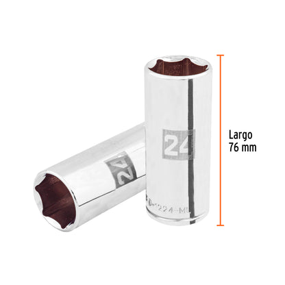 Deep Socket, 6 Points, 1/2" Drive, 24mm  TRUPER
