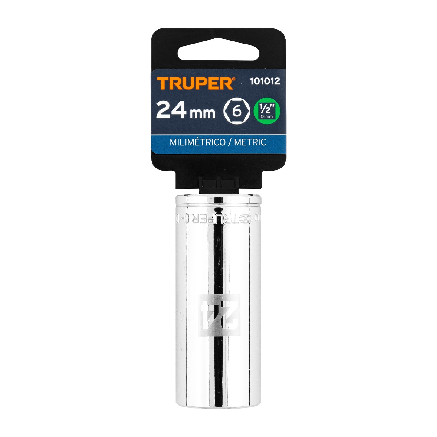 Deep Socket, 6 Points, 1/2" Drive, 24mm  TRUPER