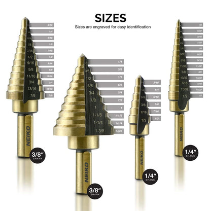Step Drill Bit Set and Automatic Center Punch 5 Piece, 41 SAE
