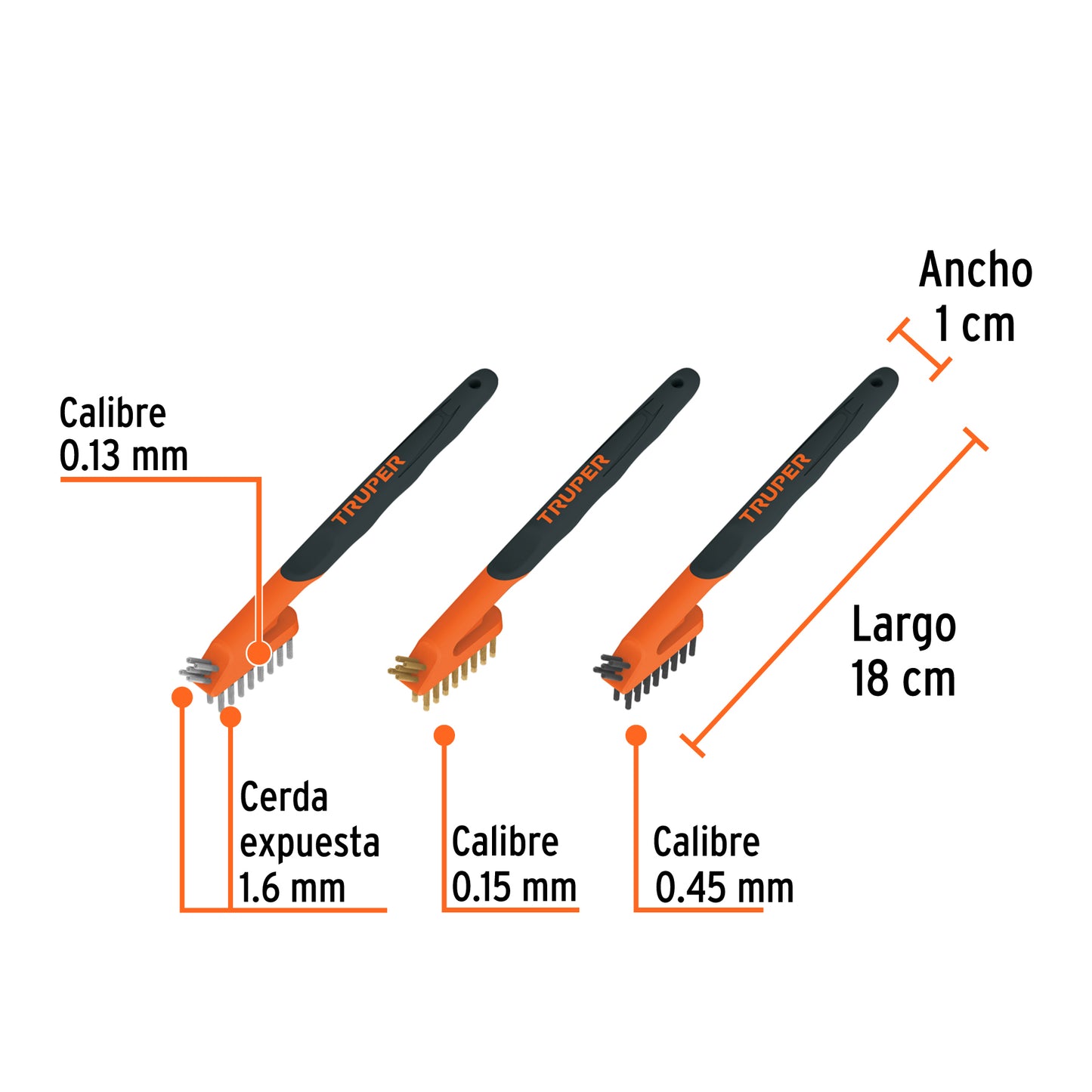 Set of 3 Mini Wire Brushes, 28 Brushes, TRUPER
