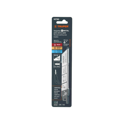 Blister pack with 2 6" 10-14 TPP reciprocating saw blades "TRUPER"