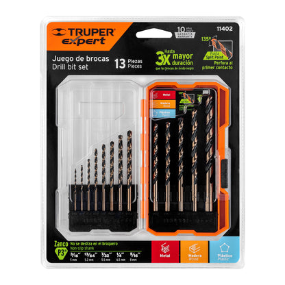 Drill Bit Set for Metal In Case, HSS 13-Pcs. TRUPER EXPERT