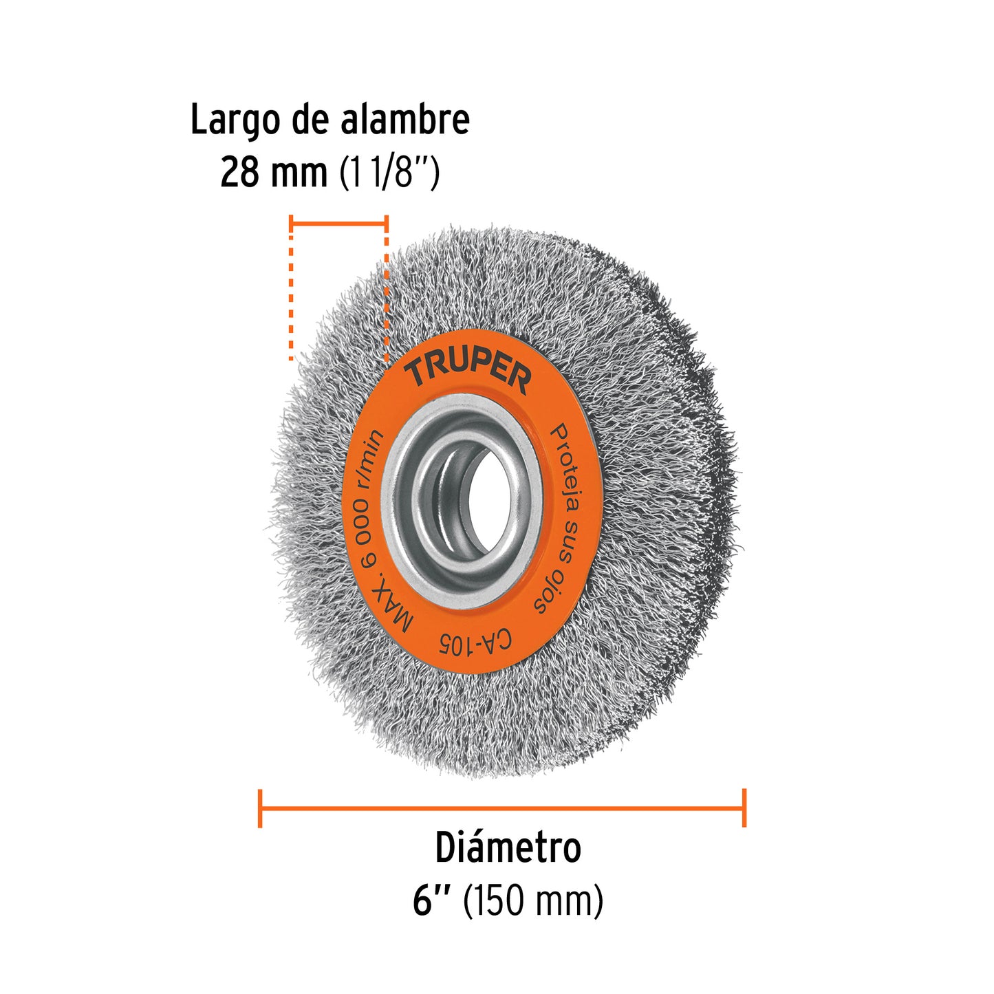 Crimped Wire Brush For Grinder, 6" x 13/16" TRUPER