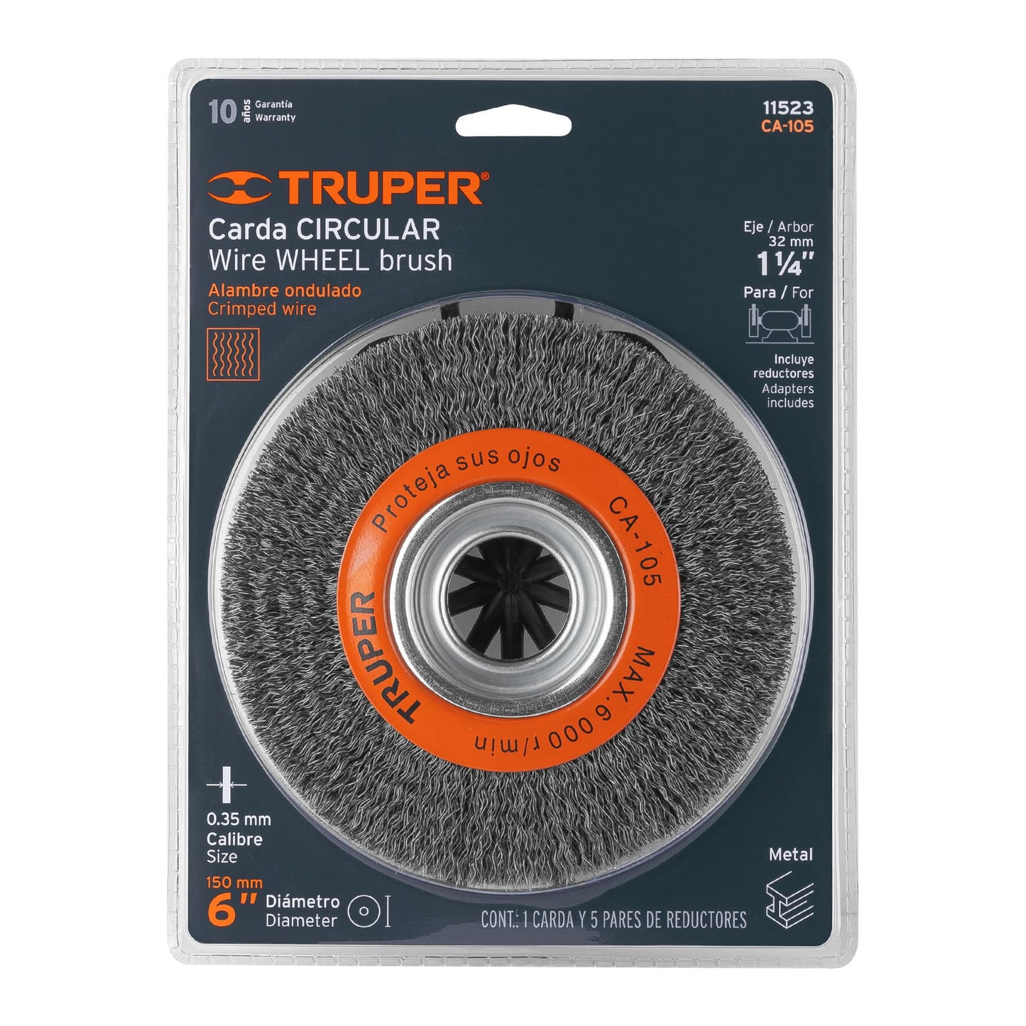 Crimped Wire Brush For Grinder, 6" x 13/16" TRUPER