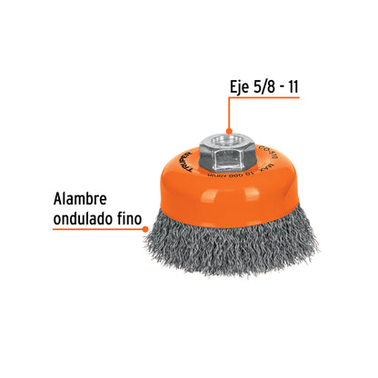 Cup 4" Carding Machine With Fine Crimped Wire, 5/8"-11 Shaft TRUPER