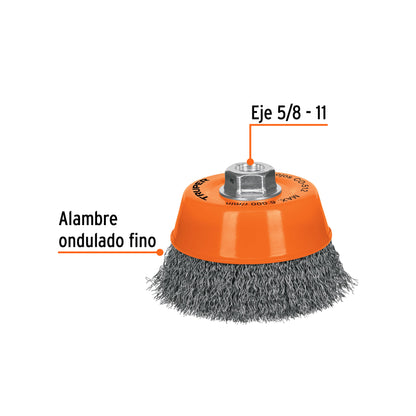 Cup 5" Carding Machine With Fine Crimped Wire, 5/8"-11 Shaft TRUPER