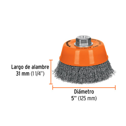 Cup 5" Carding Machine With Fine Crimped Wire, 5/8"-11 Shaft TRUPER
