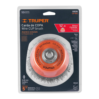 Cup 5" Carding Machine With Fine Crimped Wire, 5/8"-11 Shaft TRUPER