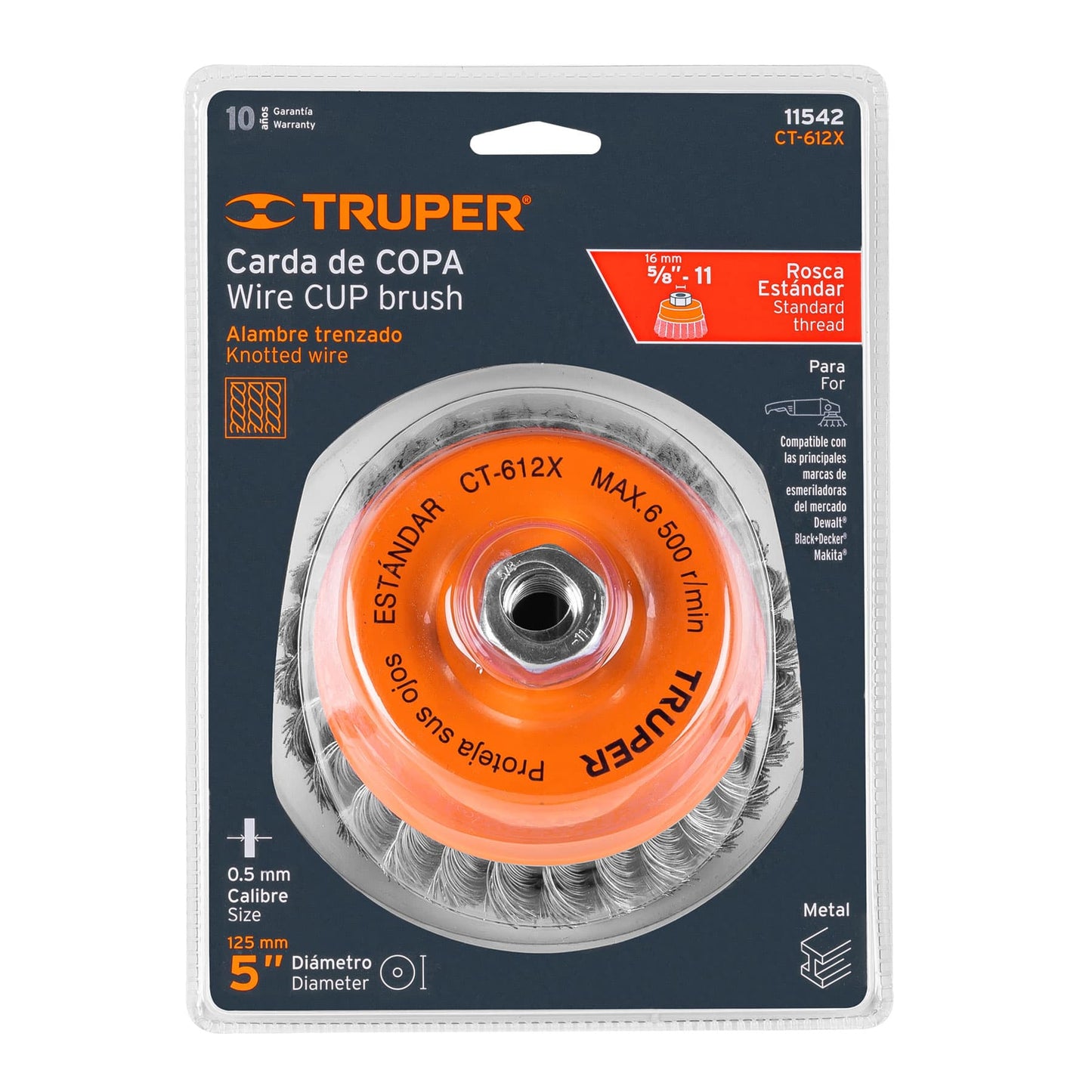 Cup 5" Heavy Braided Wire, 5/8"-11 Shaft, TRUPER