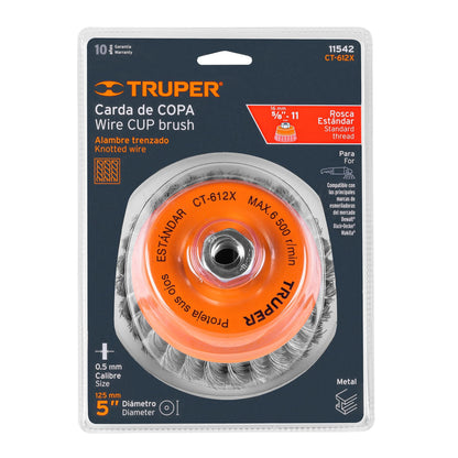 Cup 5" Heavy Braided Wire, 5/8"-11 Shaft, TRUPER