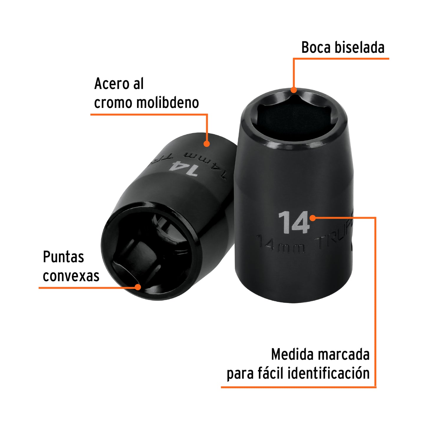 Impact Socket, 1/2" Drive 14 mm 6-Point TRUPER