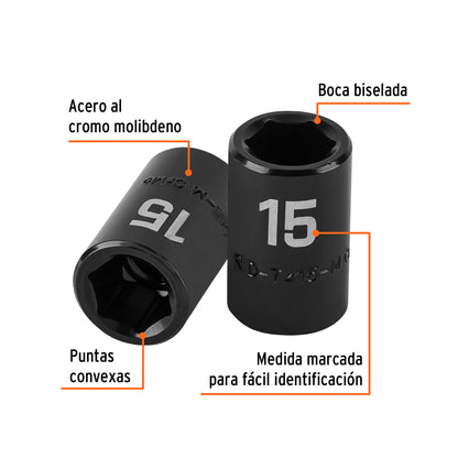 Impact Socket, 1/2" Drive 15 mm 6-Point TRUPER