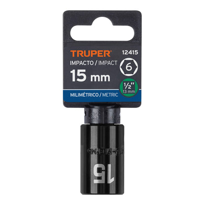 Impact Socket, 1/2" Drive 15 mm 6-Point TRUPER