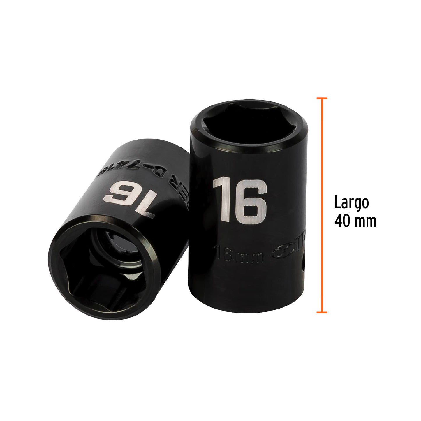 Impact Socket, 6 Points, 1/2" Square Drive 16 mm, TRUPER