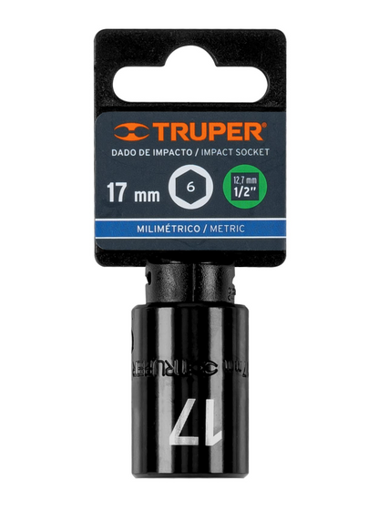 1/2" Square Drive Impact Socket, 6 Points, 17 mm, TRUPER