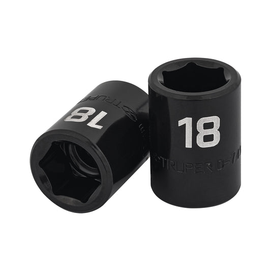 Impact Socket, 6 Points, 1/2" Square Drive 18 mm, TRUPER