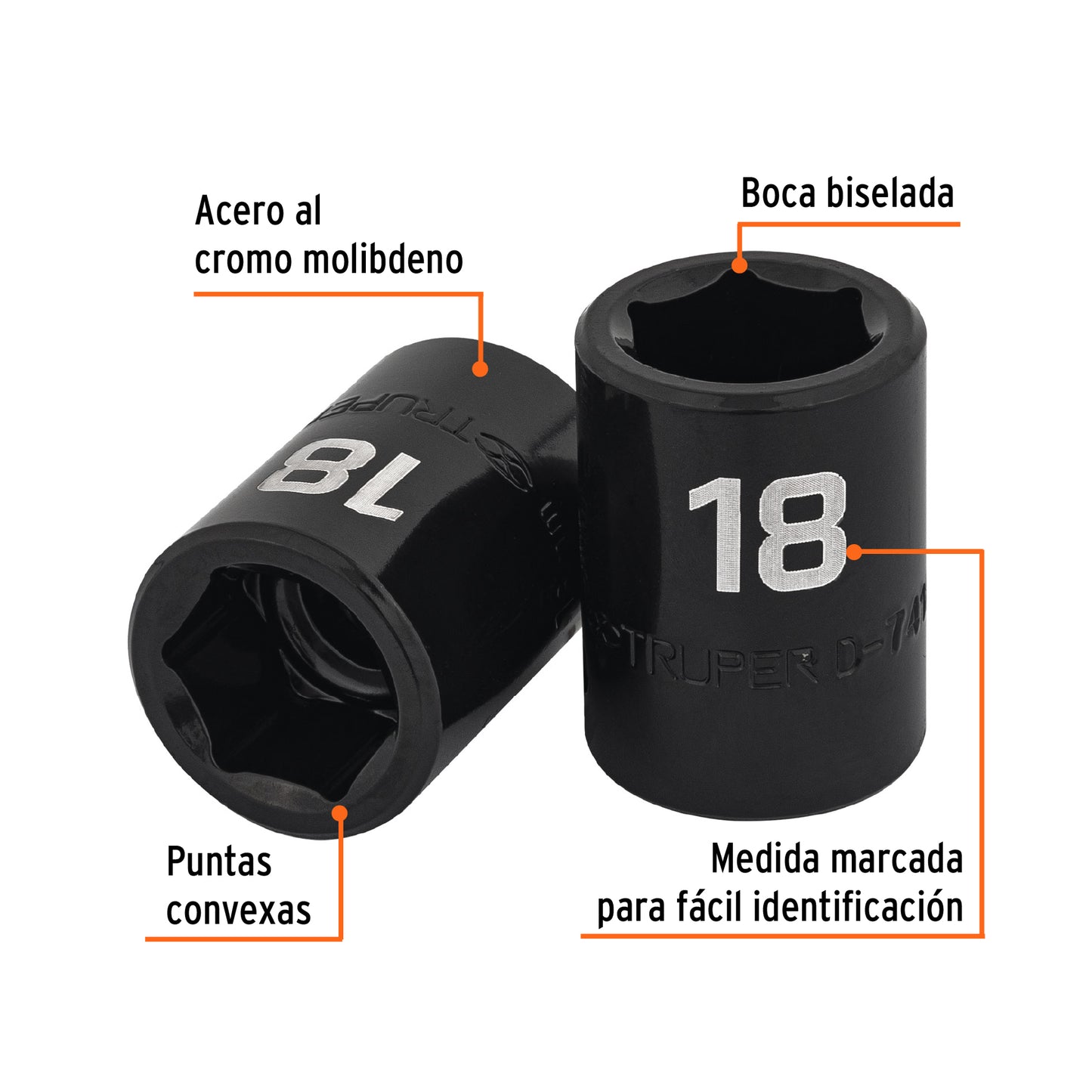 Impact Socket, 6 Points, 1/2" Square Drive 18 mm, TRUPER