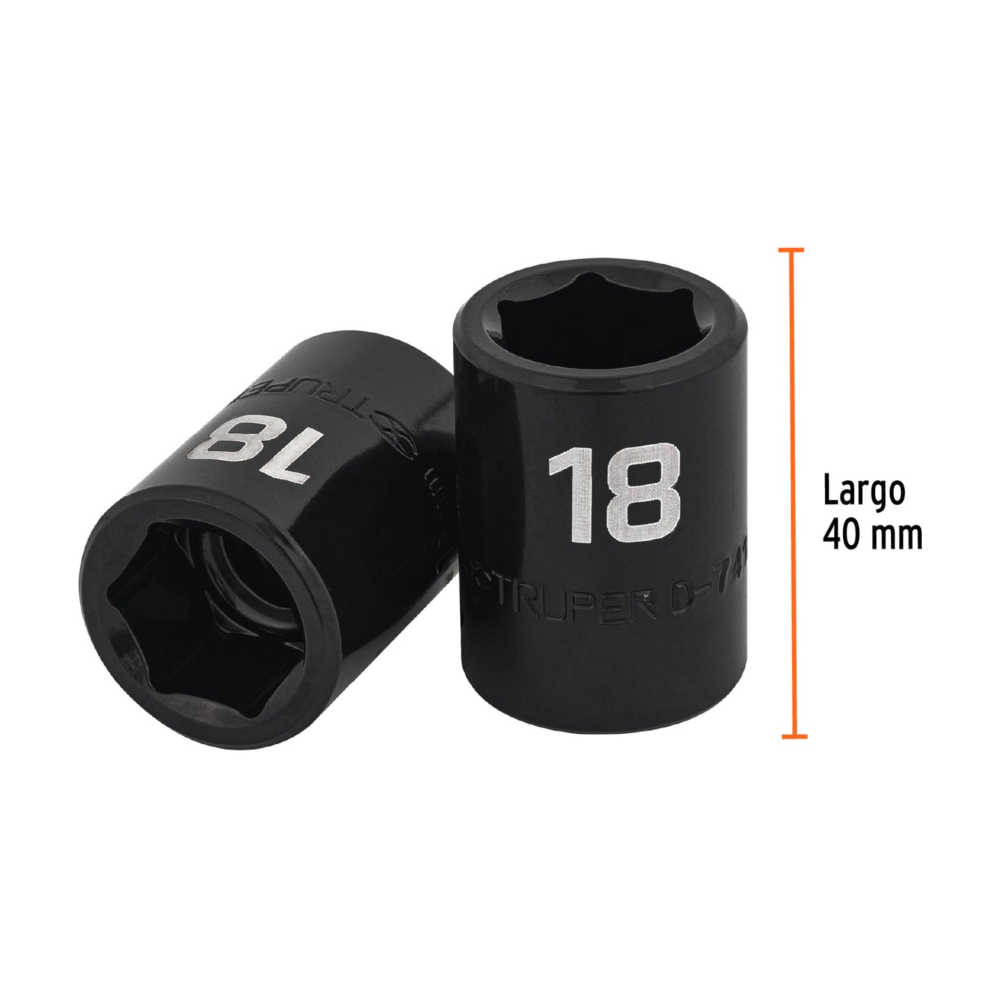 Impact Socket, 6 Points, 1/2" Square Drive 18 mm, TRUPER