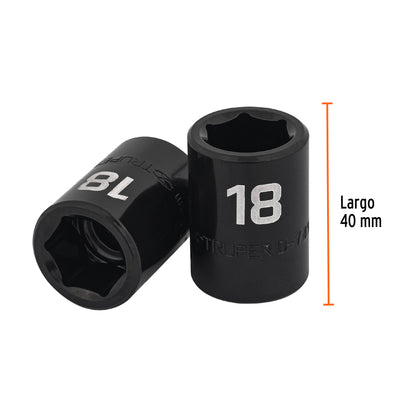 Impact Socket, 6 Points, 1/2" Square Drive 18 mm, TRUPER