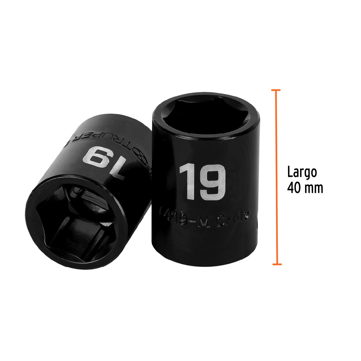 Impact Socket, 6 Points, 1/2" Square Drive 19 mm, TRUPER