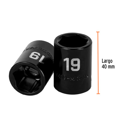 Impact Socket, 6 Points, 1/2" Square Drive 19 mm, TRUPER