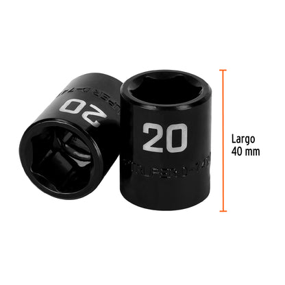Impact Socket, 6 Points, 1/2" Square Drive 20 mm, TRUPER