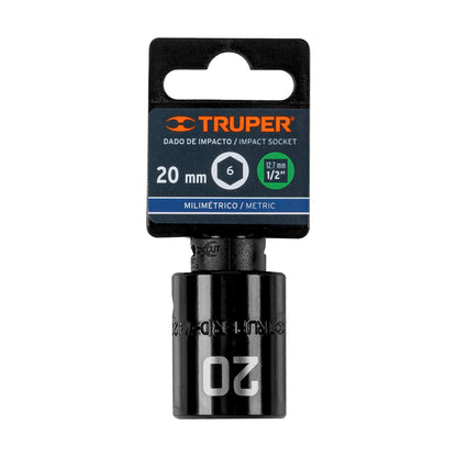 Impact Socket, 6 Points, 1/2" Square Drive 20 mm, TRUPER