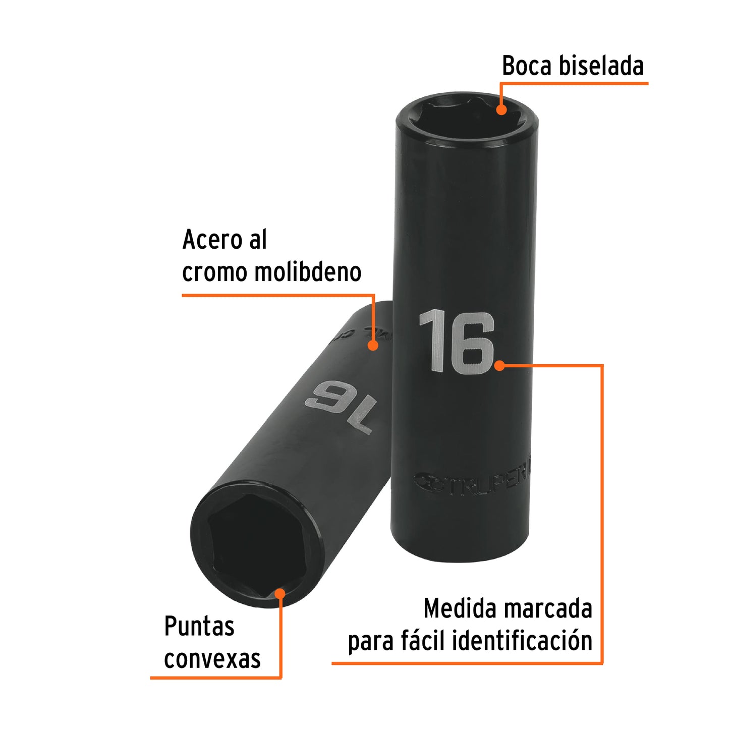Impact Socket 1/2" Drive 6-Point, 16mm TRUPER