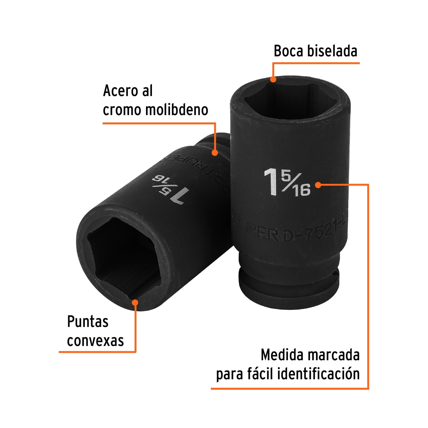 Long Impact Socket, 1-5/16" 6-Point, 3/4" Drive