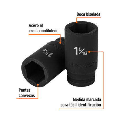 Long Impact Socket, 1-5/16" 6-Point, 3/4" Drive