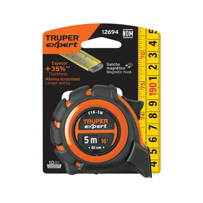 Impact-resistant industrial tape measure, 5 m, 19 mm tape "TRUPER"