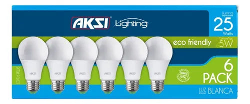 Pack of 6 Aksi 5W ECO A19 LED Bulbs E27 Base White Light