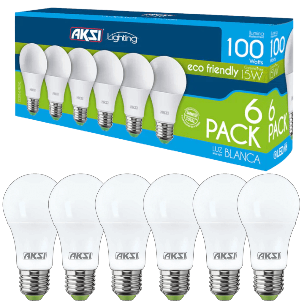 Pack of 6 Aksi 15W ECO A19 LED Bulbs E27 Base White Light