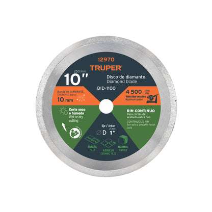 Diamond Blade, 10" x 2.2 mm Continuous Wheel, TRUPER