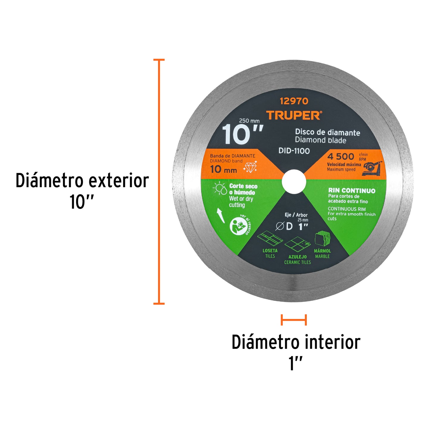 Diamond Blade, 10" x 2.2 mm Continuous Wheel, TRUPER