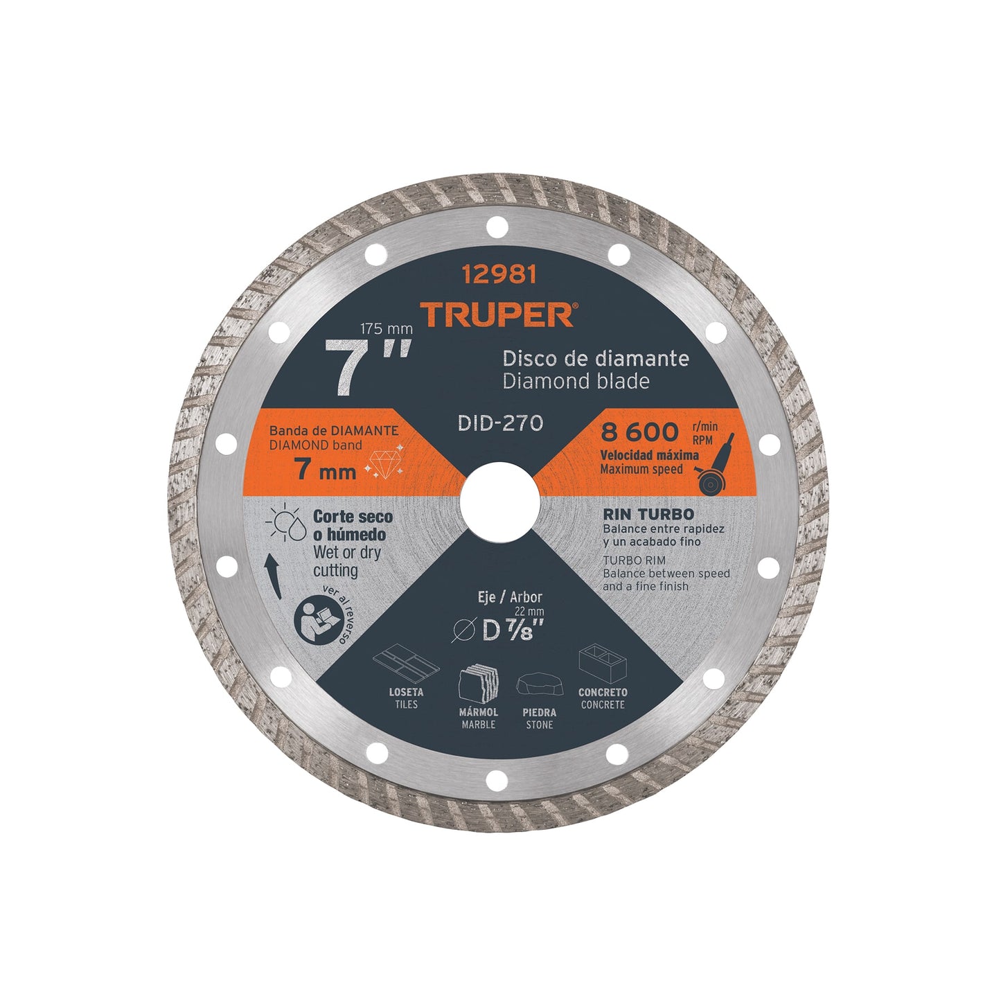 Diamond Disc, 7" x 2.8 mm Turbo Rim, TRUPER
