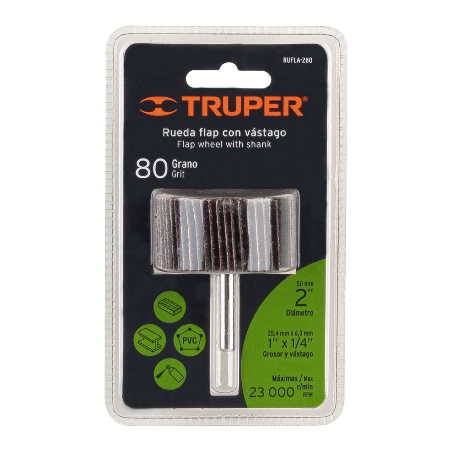 2" flap wheel, 80 grit, "TRUPER"